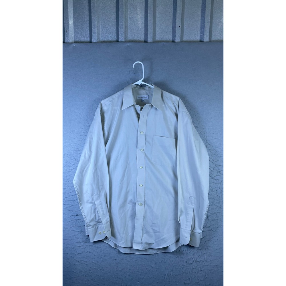 Yves Saint Laurent Button Down Mens 16 34-35 Cream Excellent Long Sleeve Shirt